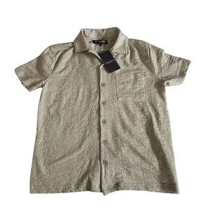 Rustic Souls Mens Tan Striped Textured Short Sleeve Button Down Shirt Small NWT